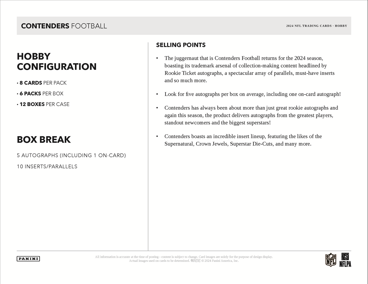 2024 Panini Contenders Football Hobby Box – 5 Autographs Per Box