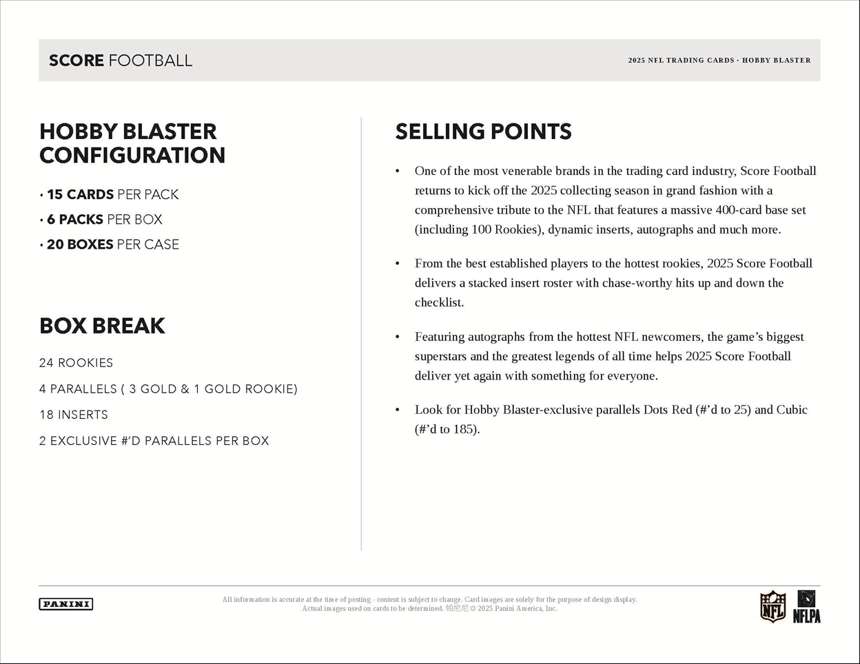 2025 Panini Score Football Hobby Blaster Box